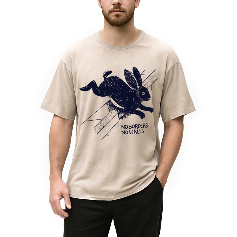 Modecanvas No Borders No Walls Bunny DTG Printing Washed T-Shirt