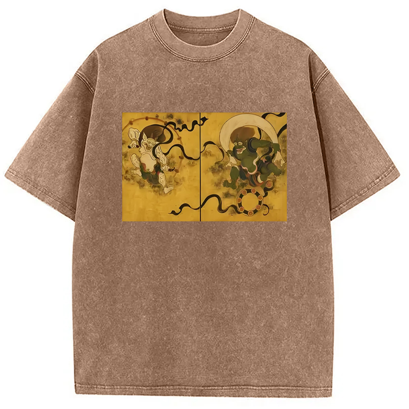 Modecanvas Fujin Raijin Japanese Ukiyo-e Washed T-Shirt