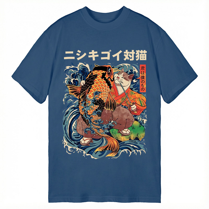 Modecanvas Koi vs. Cat DTG Printing Classic T-Shirt-modecanvas