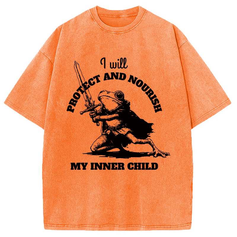 Modecanvas Funny Protect Inner Child Toad Meme DTG Printing Washed T-Shirt