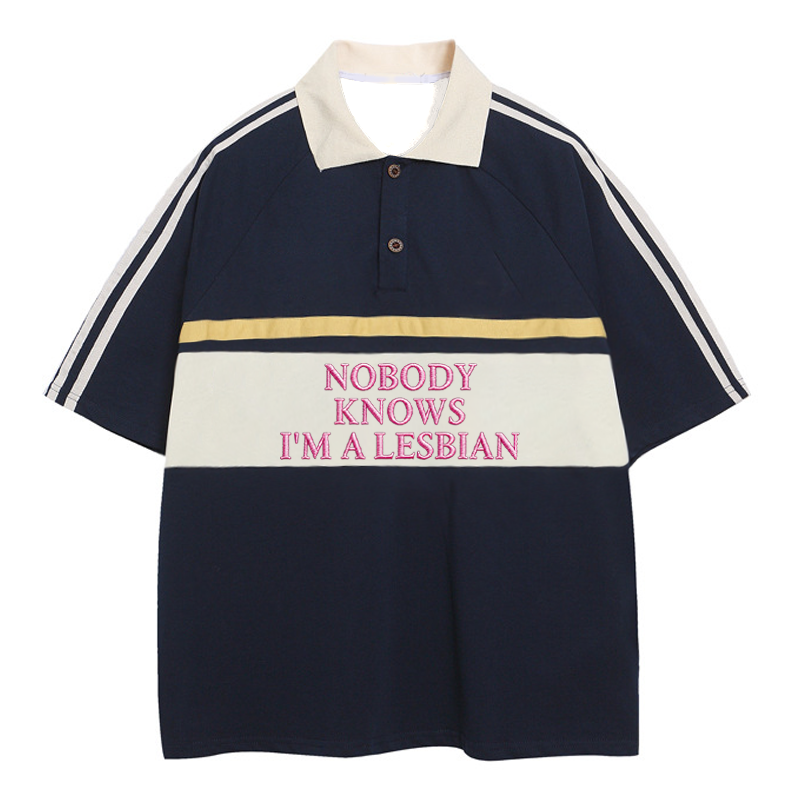 Modecanvas Nobody Knows I'm A Lesbian Polo Embroidered T-Shirt