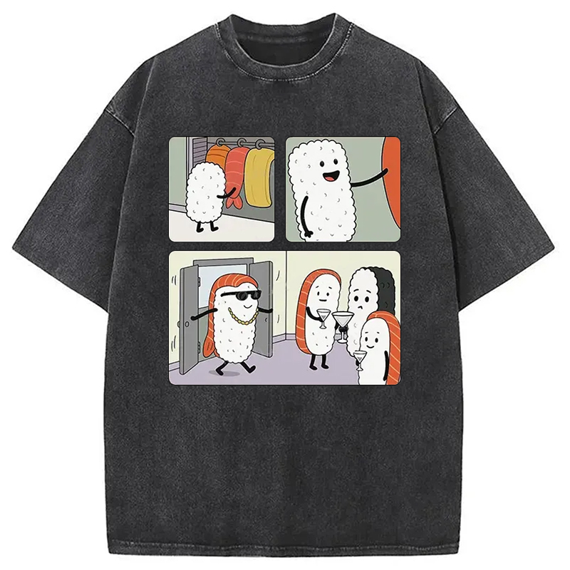 Modecanvas Sushi At The Party Washed T-Shirt