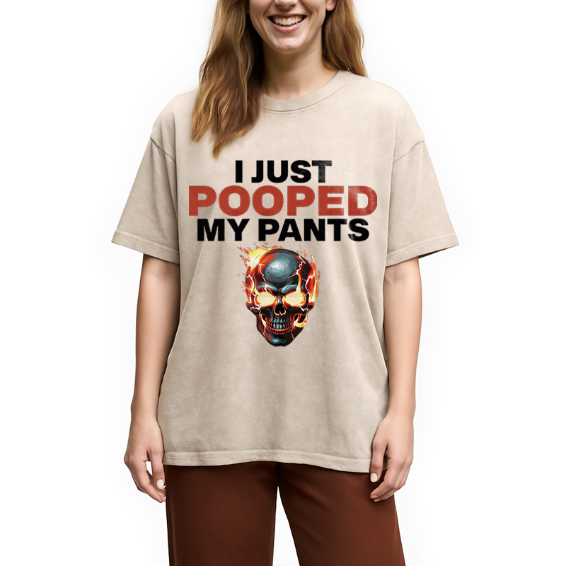 Modecanvas Funny I Just Pooped My Pants DTG Printing Washed T-Shirt