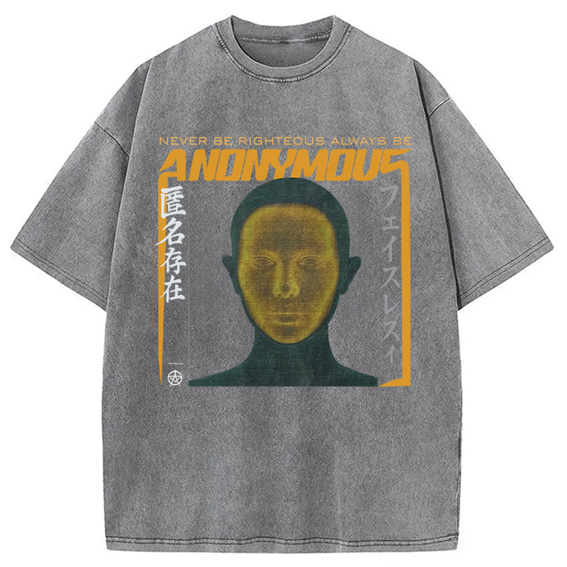 Modecanvas Cyberpunk Anonymous Face DTG Printing Washed T-Shirt