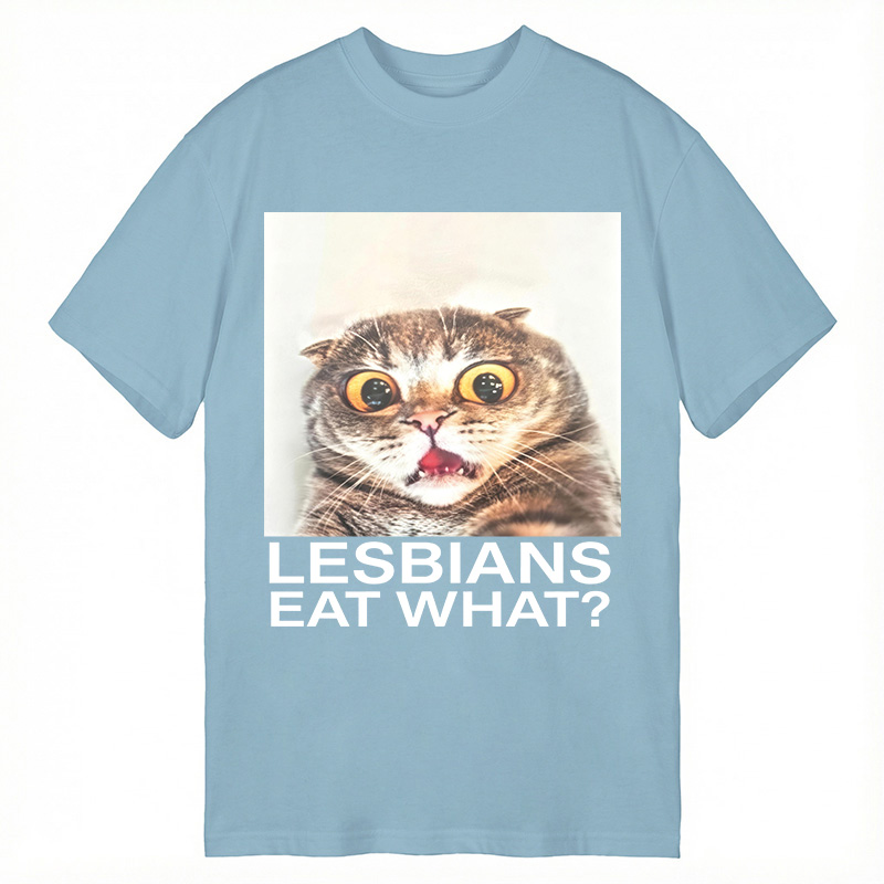 Modecanvas Lesbians Eat What? Shocked Cat Meme DTG Printing Classic T-Shirt-modecanvas