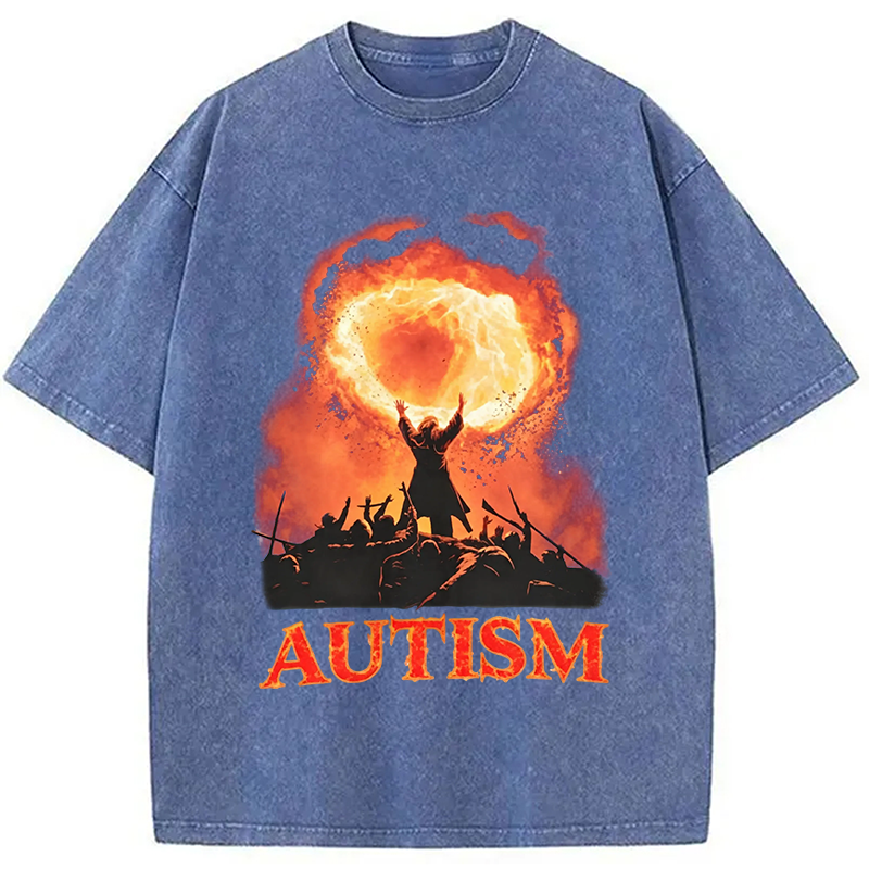 Modecanvas Autism Fire DTG Printing Washed T-Shirt