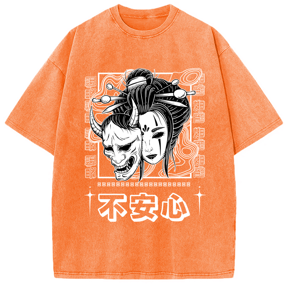 Modecanvas Japanese Skull And Women Washed T-Shirt