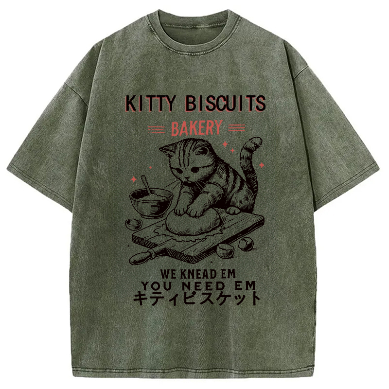 Modecanvas Cat Bakery Washed T-Shirt-modecanvas