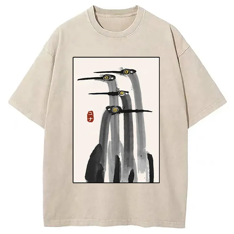 Modecanvas Japanese Crane Poster Washed T-Shirt