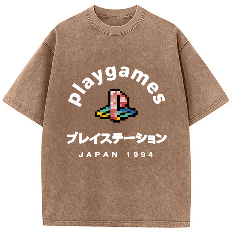 Modecanvas Play Games Japan Washed T-Shirt-modecanvas