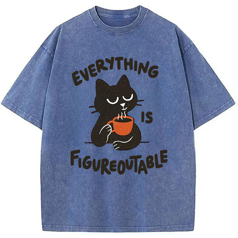 Modecanvas Cat Tasting Coffee Washed T-Shirt