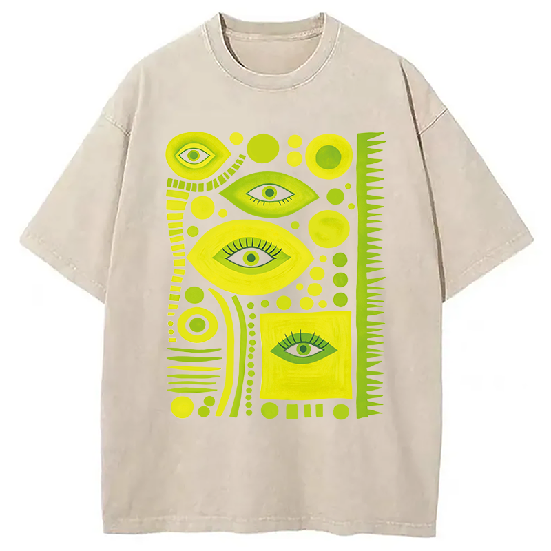 Modecanvas Geometric Eyes DTG Printing Washed T-Shirt