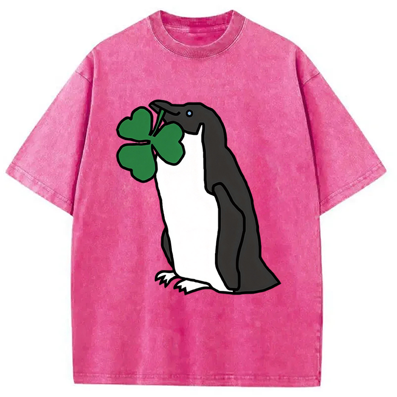 Modecanvas St Patricks Day Penguin DTG Printing Washed T-Shirt