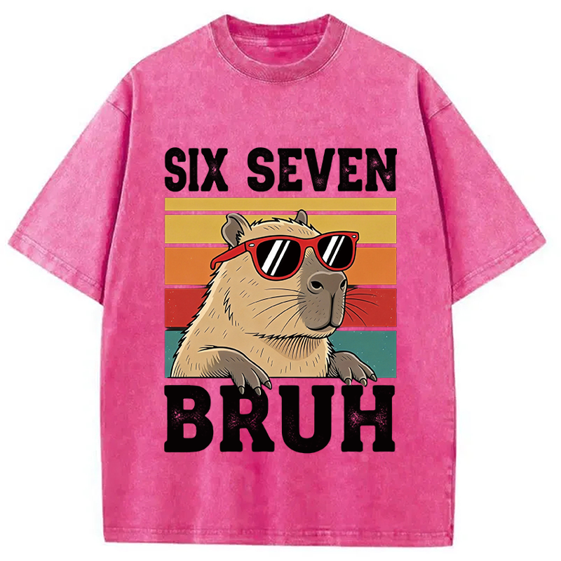 Modecanvas Funny Six Seven Capybara DTG Printing Washed T-Shirt