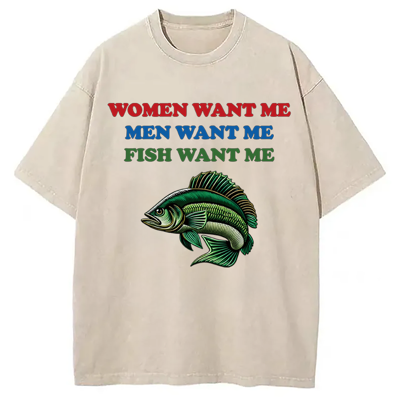 Modecanvas Fish Want Me DTG Printing Washed T-Shirt