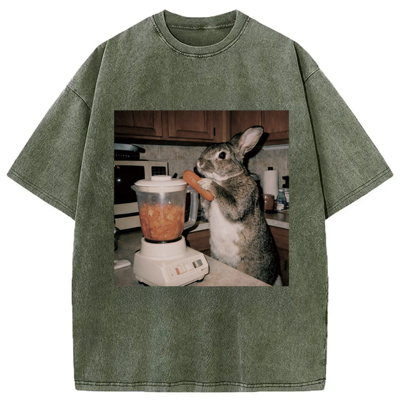 Modecanvas Rabbit Carrot Shake DTG Printing Washed T-Shirt