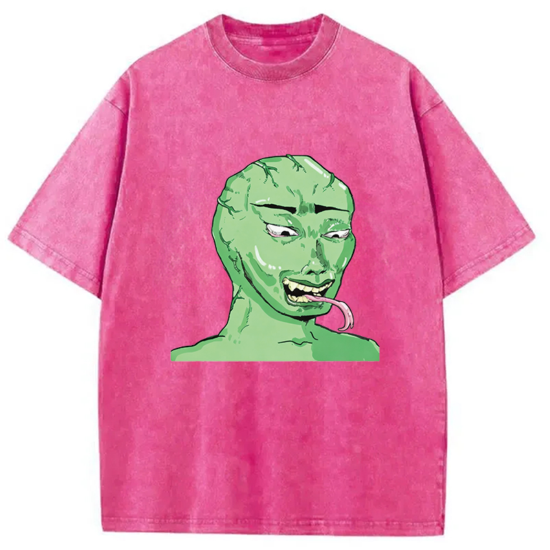 Modecanvas Green Wojak Meme DTG Printing Washed T-Shirt