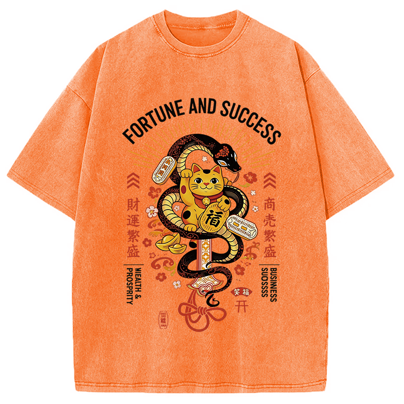 Modecanvas Fortune And Success Maneki Neko DTG Printing Washed T-Shirt