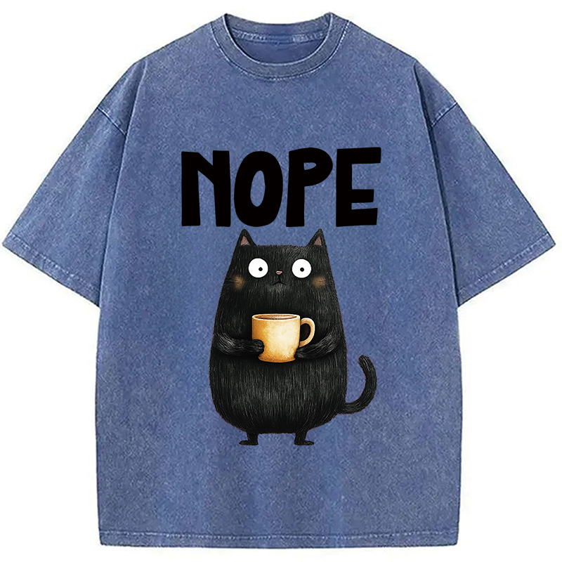 Modecanvas Nope Coffee Cat Washed T-Shirt