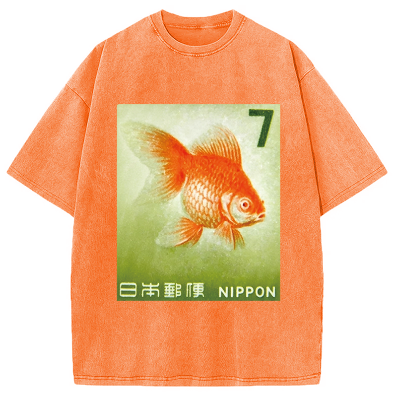 Modecanvas Goldfish Vintage DTG Printing Washed T-Shirt