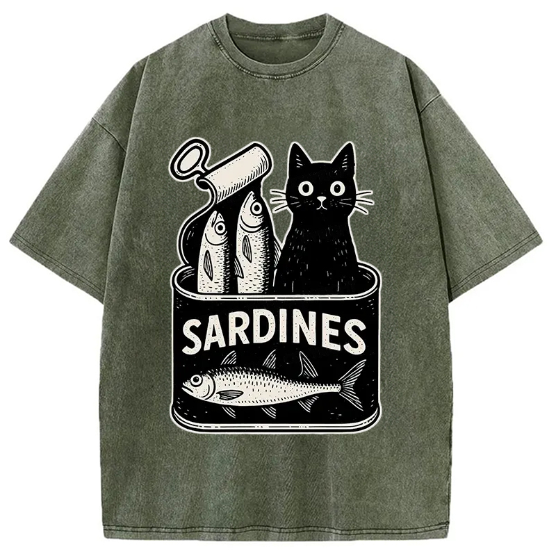 Modecanvas Cat And Canned Fish Washed T-Shirt