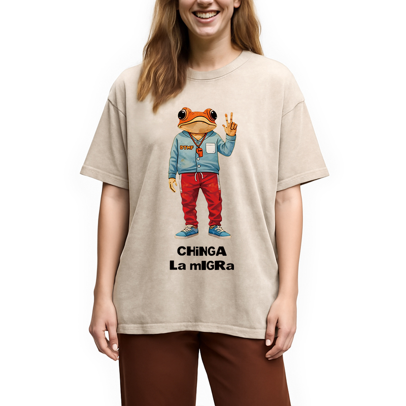 Modecanvas Out Frog Meme DTG Printing Washed T-Shirt