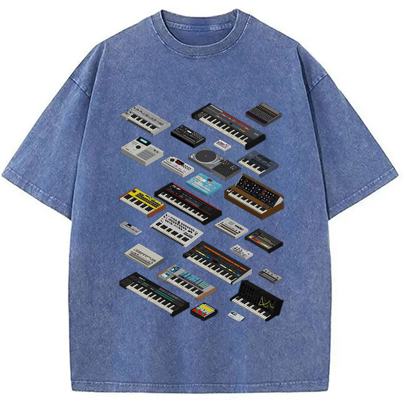 Modecanvas Synthesizer Fan Collection Washed T-Shirt-modecanvas