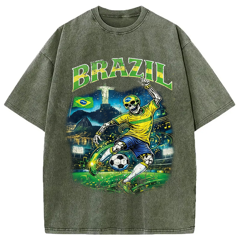 Modecanvas Brazil Soccer Vintage DTG Printing Washed T-Shirt