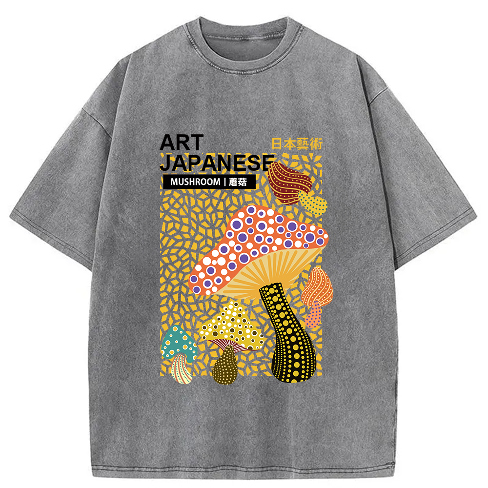 Modecanvas Colorful Mushroom Japanese Art Washed T-Shirt
