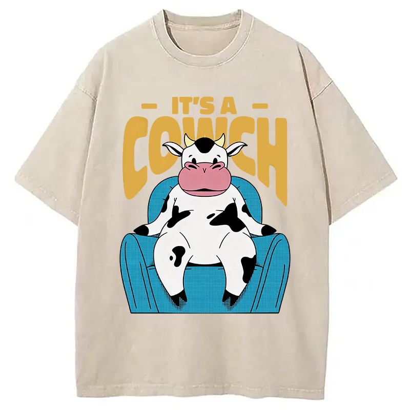Modecanvas Its A Cowch Funny Cow DTG Printing Washed T-Shirt