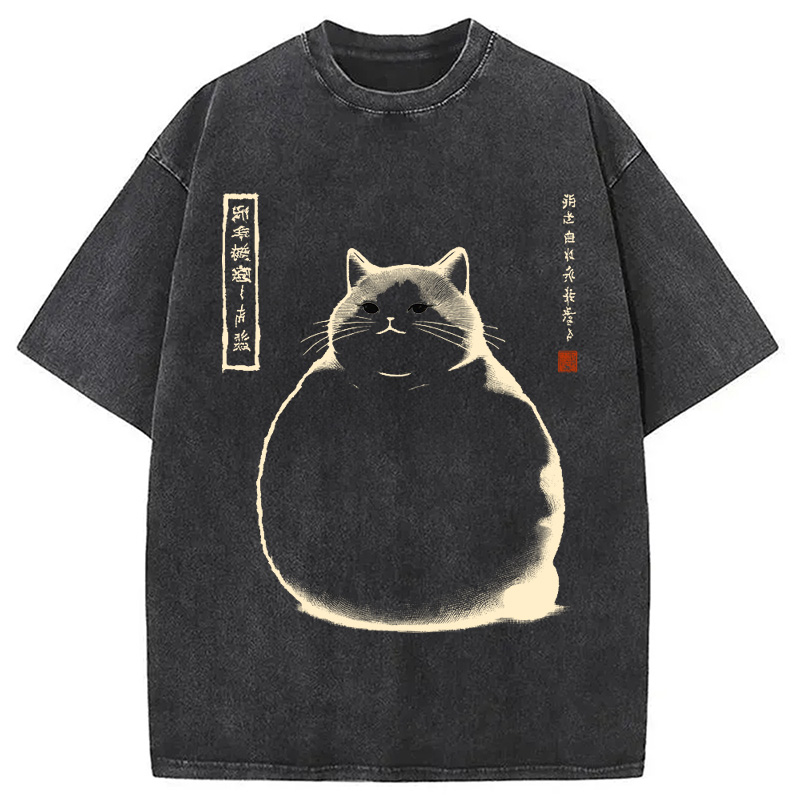 Modecanvas Matsumoto Hoji Cat Washed T-Shirt-modecanvas