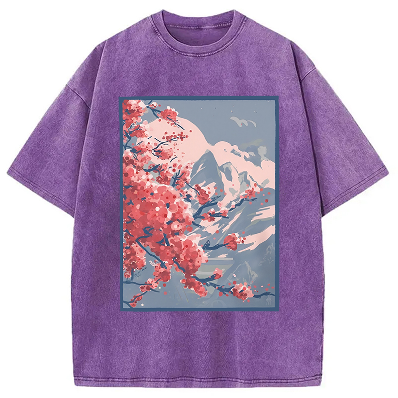 Modecanvas Sakura Blossom Mountain Washed T-Shirt
