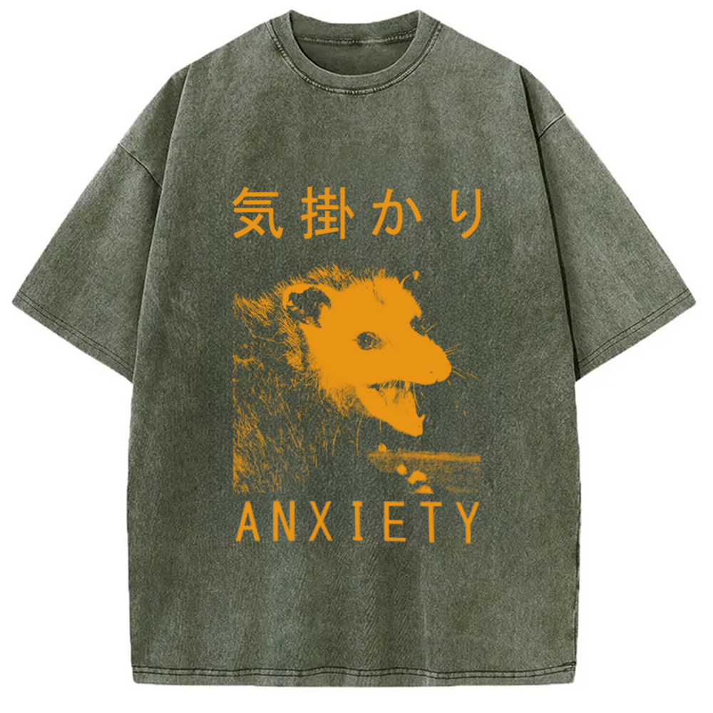 Modecanvas Anxiety Japanese Opossum Washed T-Shirt-modecanvas