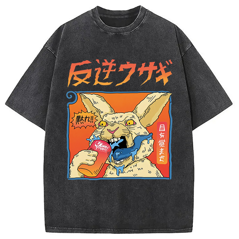 Modecanvas Rebellious Rabbit DTG Printing Washed T-Shirt