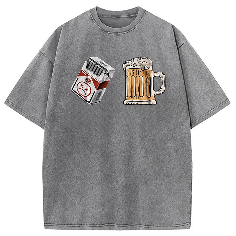 Modecanvas Cigarette and Beer Breakfast Combo Joke Washed T-Shirt