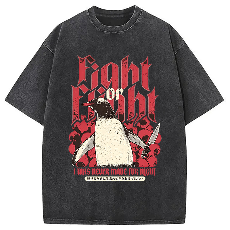 Modecanvas Fight Or Flight Penguin DTG Printing Washed T-Shirt