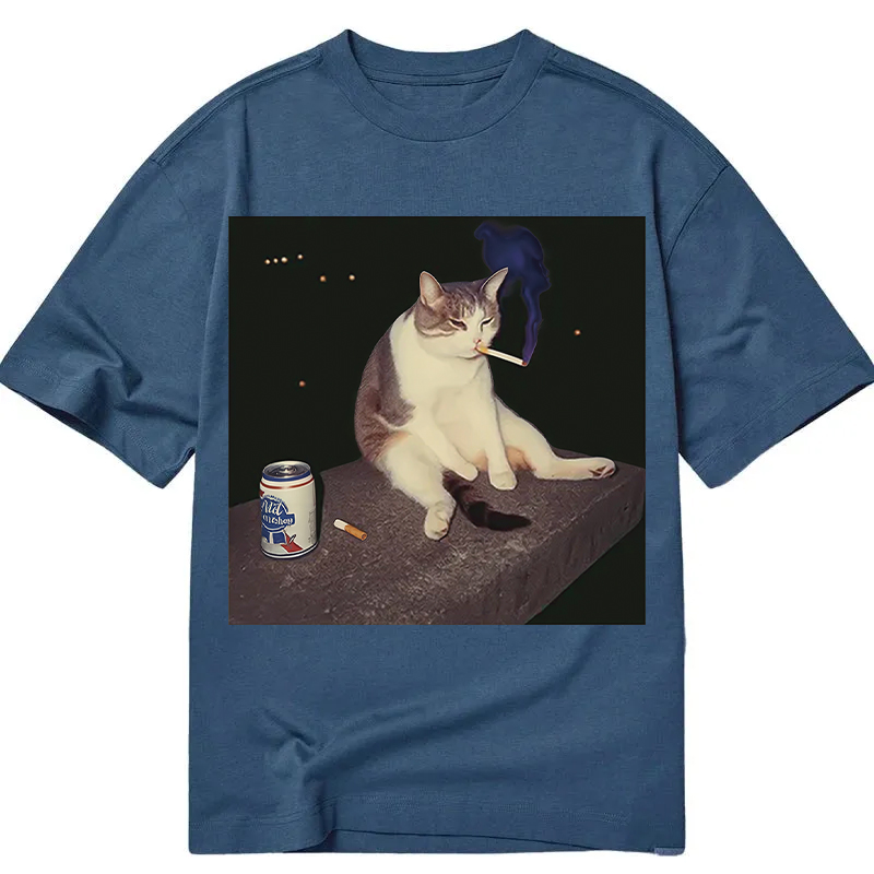 Modecanvas Cigarette Kitten Funny Smoking Cat Meme DTG Printing Classic T-Shirt-modecanvas
