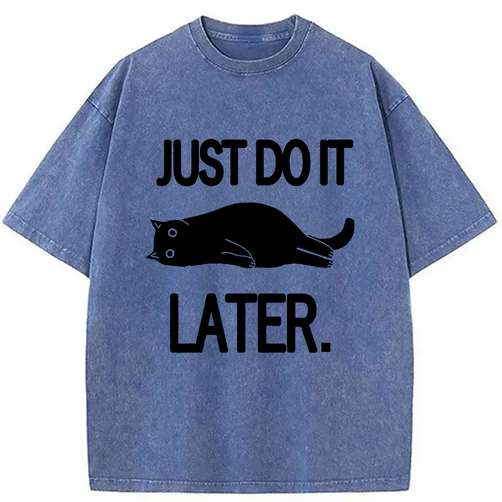 Modecanvas Just Do It Later Cat Washed T-Shirt