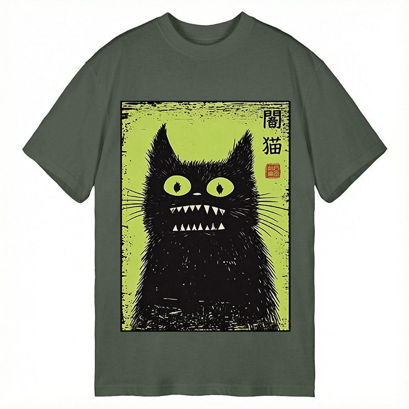 Modecanvas Spooky Black Cat DTG Printing Classic T-Shirt-modecanvas