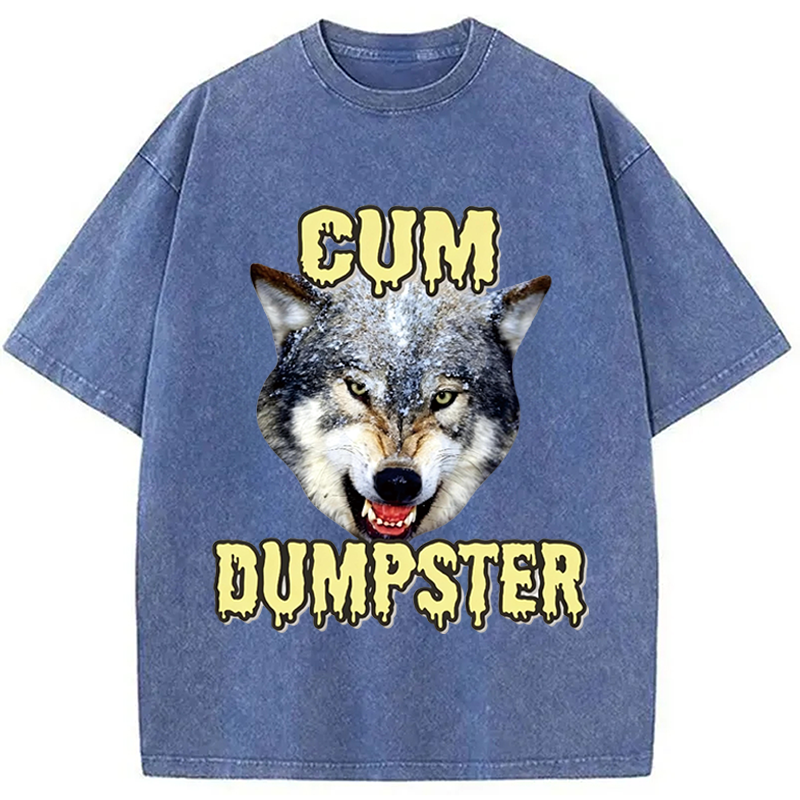 Modecanvas Dumpster Wolf Meme DTG Printing Washed T-Shirt