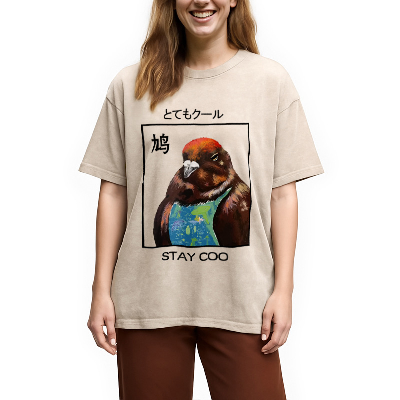 Modecanvas Stay Cool Pigeon Washed T-Shirt