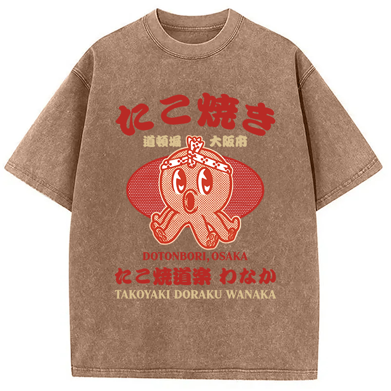 Modecanvas TAKOYAKI DORAKU WANAKA DTG Printing Washed T-Shirt