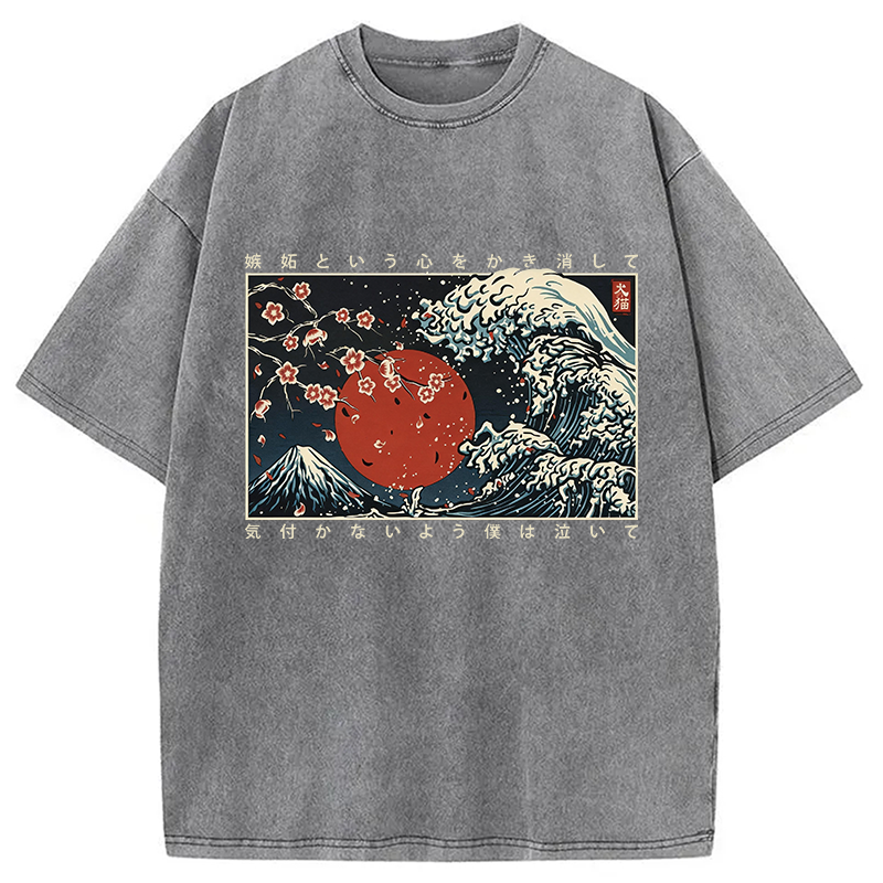 Modecanvas Great Wave Off DTG Printing Washed T-Shirt-modecanvas
