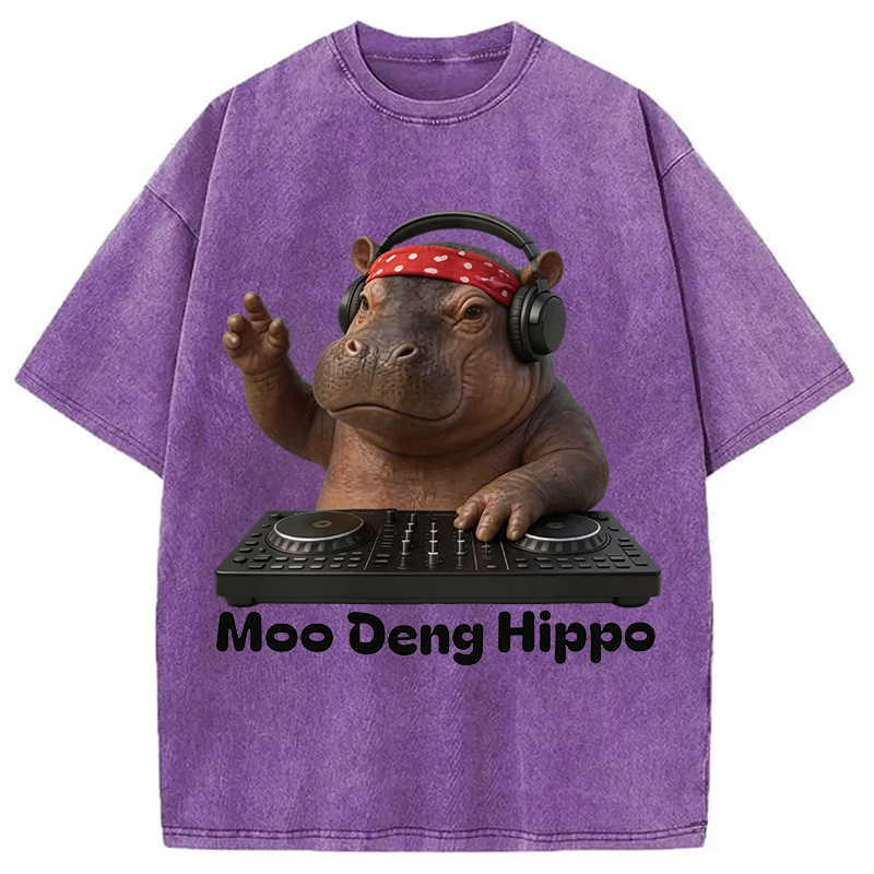 Modecanvas Moo Deng Hippo DTG Printing Washed T-Shirt