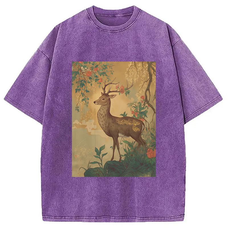 Modecanvas Graceful Japanese Deer Washed T-Shirt