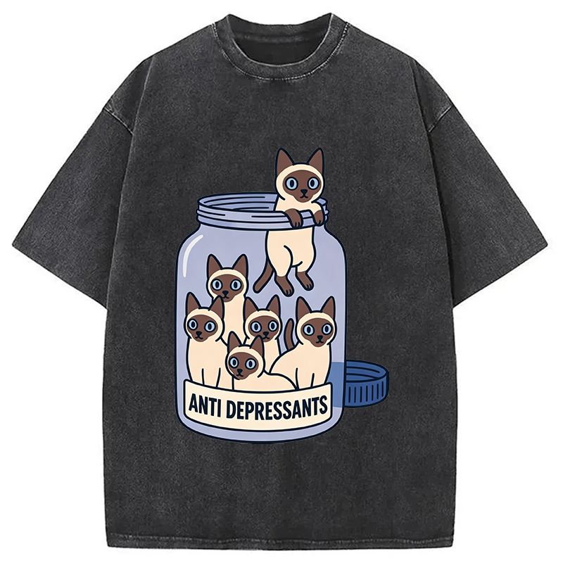 Modecanvas Cute Siamese DTG Printing Washed T-Shirt