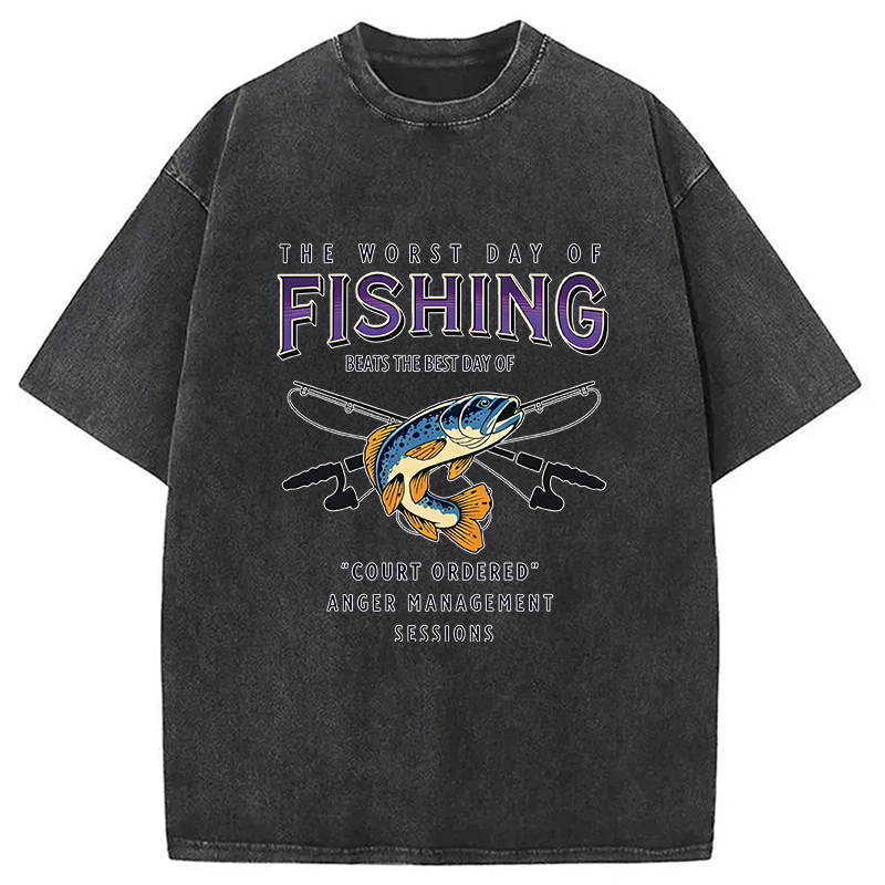 Modecanvas The Worst Day Of Fishing Beats DTG Printing Washed T-Shirt