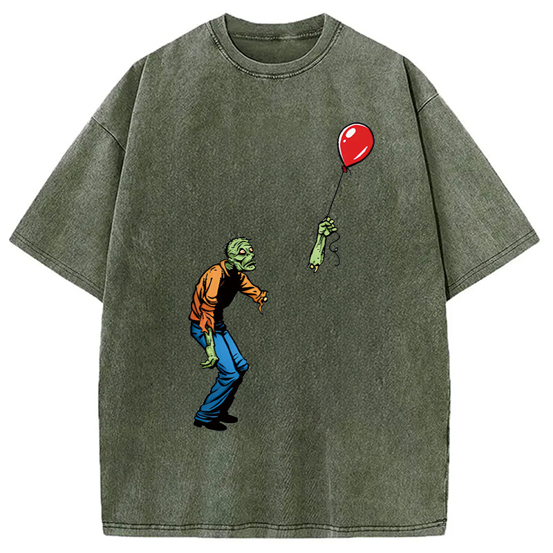 Modecanvas Sad Zombie and Balloon Washed T-Shirt