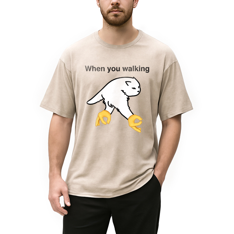 Modecanvas When You Walking Cursed Cat Meme DTG Printing Washed T-Shirt