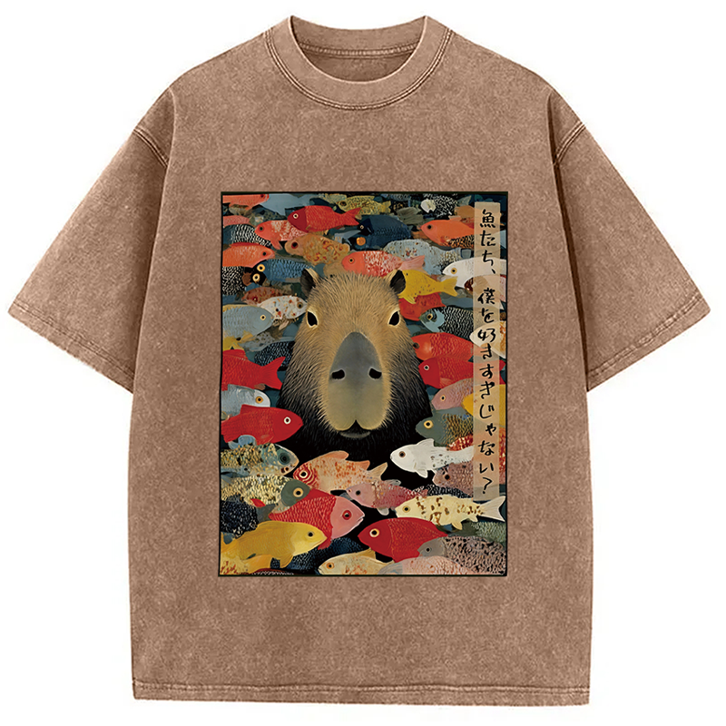 Modecanvas Am I Too Lovable Capybara Washed T-Shirt-modecanvas